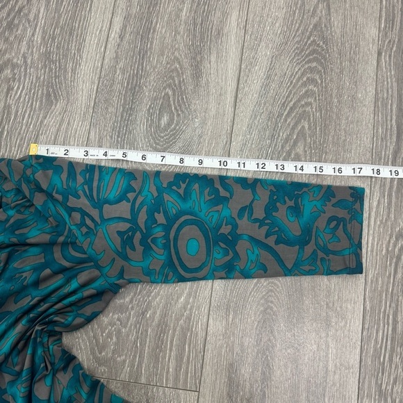 Clara Sun Woo Teal Abstract Print Cowl Neck Ruched Dress Size Large - Picture 7 of 7
